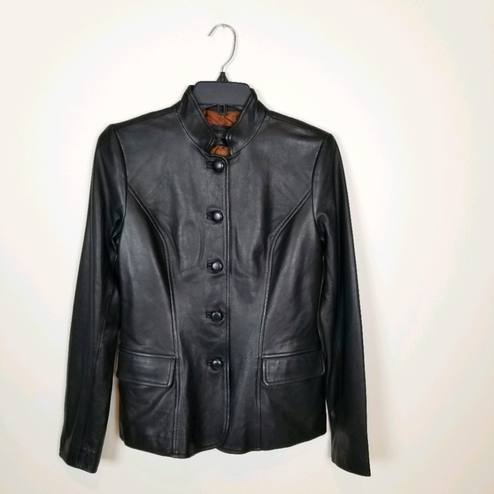 Peruvian Connection Sutton Place Black Leather Ja… - image 1